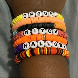 NWOT Handmade Halloween set Heishi Polymer Clay Beads Stretchy Bracelets